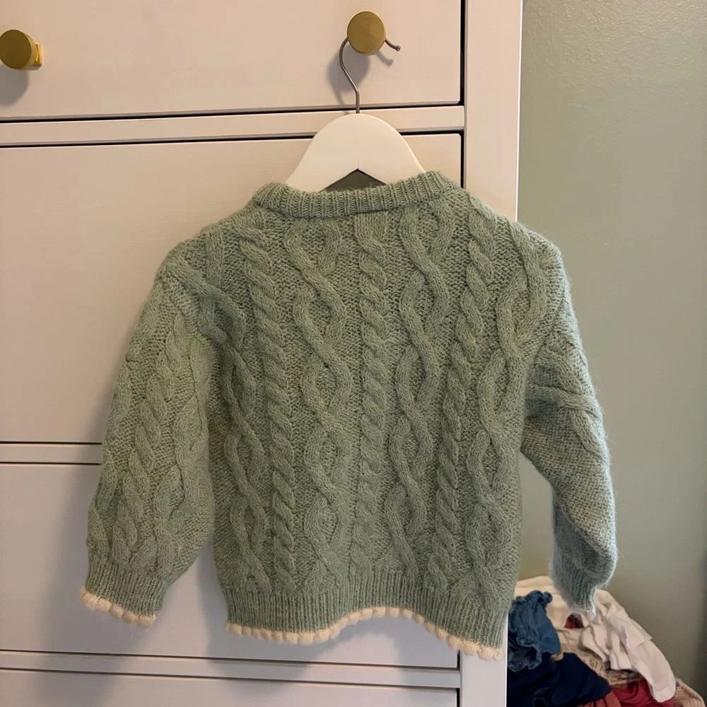 Zara Kids Sea Green Jacquard Cable Knit Sweater 18-24 Months